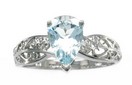 LDS P/S AQUA & DIA FILIGREE RING