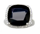 LDS ANT CUSH FACETED ONYX & DIA RING