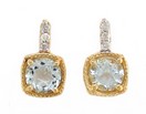 LDS ROUND AQUA & DIAMOND EARRINGS