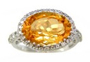 LDS OVAL CITRINE & DIAMOND RING