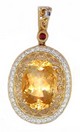 LDS OVAL CITRINE & GAR PEND W/DIAS