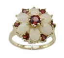 LDS OPAL AND GARNET FLOWER LOOK RING