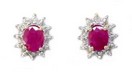 LDS OVAL RUBY & DIA EARRINGS