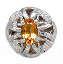 OVAL CITRINE AND DIAMOND SOLID BACK