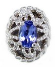 OV TANZANITE AND DIAMOND SOLID BACK