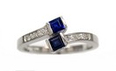 LDS SQ SAPPHIRE & DIA BYPASS RING