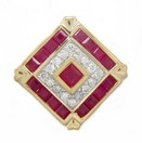 SQUARE DIA & RUBY SLIDE W/GOLD CORNE