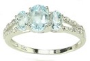 LDS 3 STONE OV AQUA & DIAMOND RING