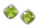 LDS SQ PERIDOT & DIAMOND EARRINGS