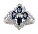 LDS 4 OVAL SAPPHIRE RING W/ANTIQUE D