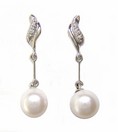 PEARL DROP EARRINGS W/DIAMOND TOP