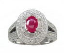 LDS OV RUBY RING W/BAGUETTE & RD DIA