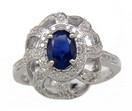 LDS OVAL SAPP & DIAMOND RING