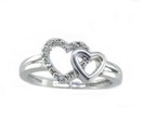 LDS TWO TONE DOUBLE HEART RING W/DIA