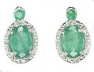 LDS OVAL EMERALD & DIAMOND EARRINGS