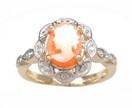 LDS CAMEO & DIAMOND RING 0.12CT