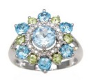 LDS BLUE TOPAZ & PER RING W/DIAMOND