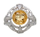 LDS ROUND CITRINE & DIAMOND RING