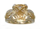 LDS ANT CUSH C/B CITRINE & DIA RING