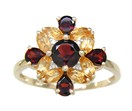 LDS GARNET & CIT RING W/DIAS