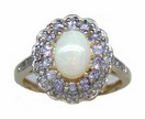 LDS OVAL OPAL & TANZ W/DIAMOND RING