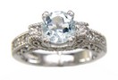 LDS ROUND AQUA & DIAMOND RING