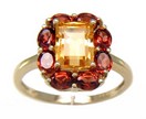 LDS E/C CITRINE & OVAL GARNET RING