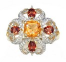 LDS CITRINE, GARNET & DIA RING