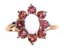 LDS OVAL OPAL FLOWER RING W/PINK TOU