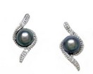 LDS BLACK PEARL & DIAMOND EARRINGS