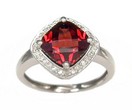 LDS ANT CUSH GARNET & DIAMOND RING